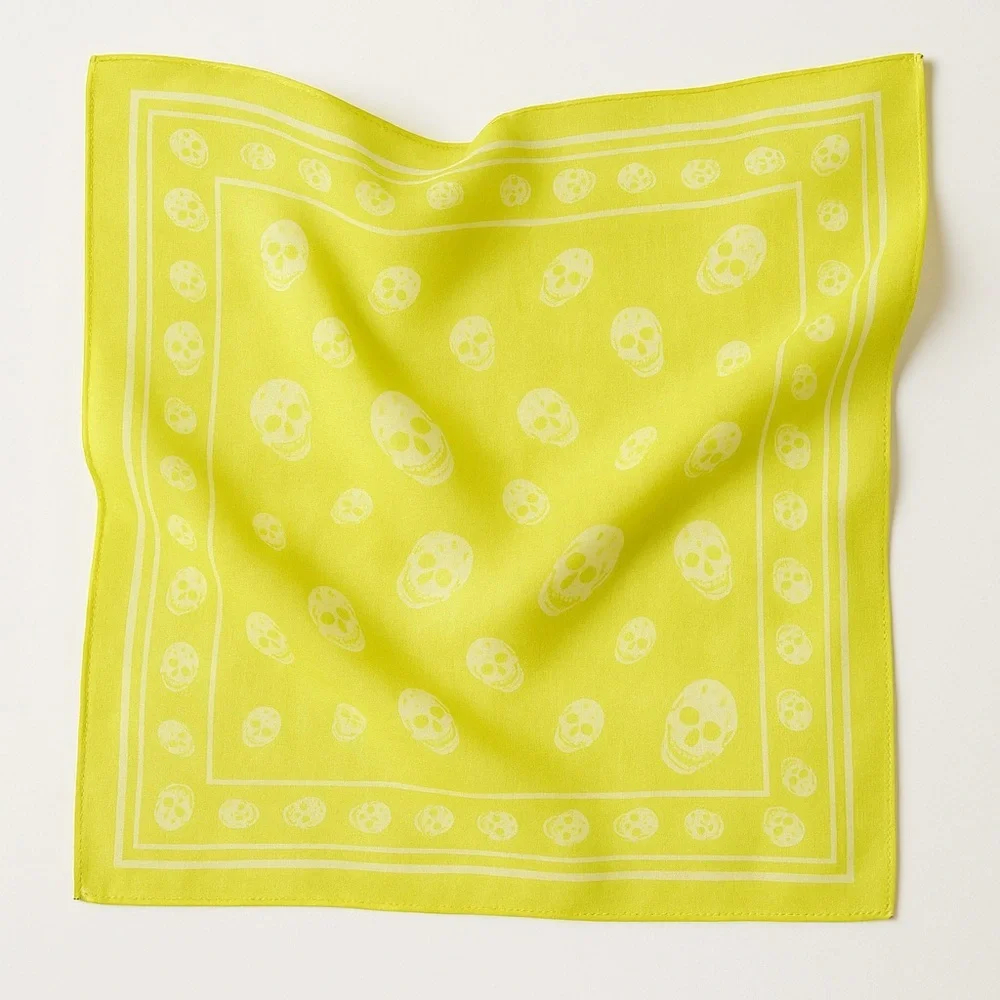 Raj Anthropologie Neon Yellow Skull Print Square Scarf NWT 41